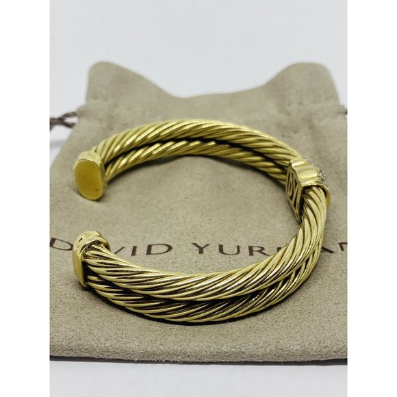 David Yurman Solid 14k Yellow Gold Double Cable Cuff Diamond Bracelet 6.5'' - Picture 10 of 10